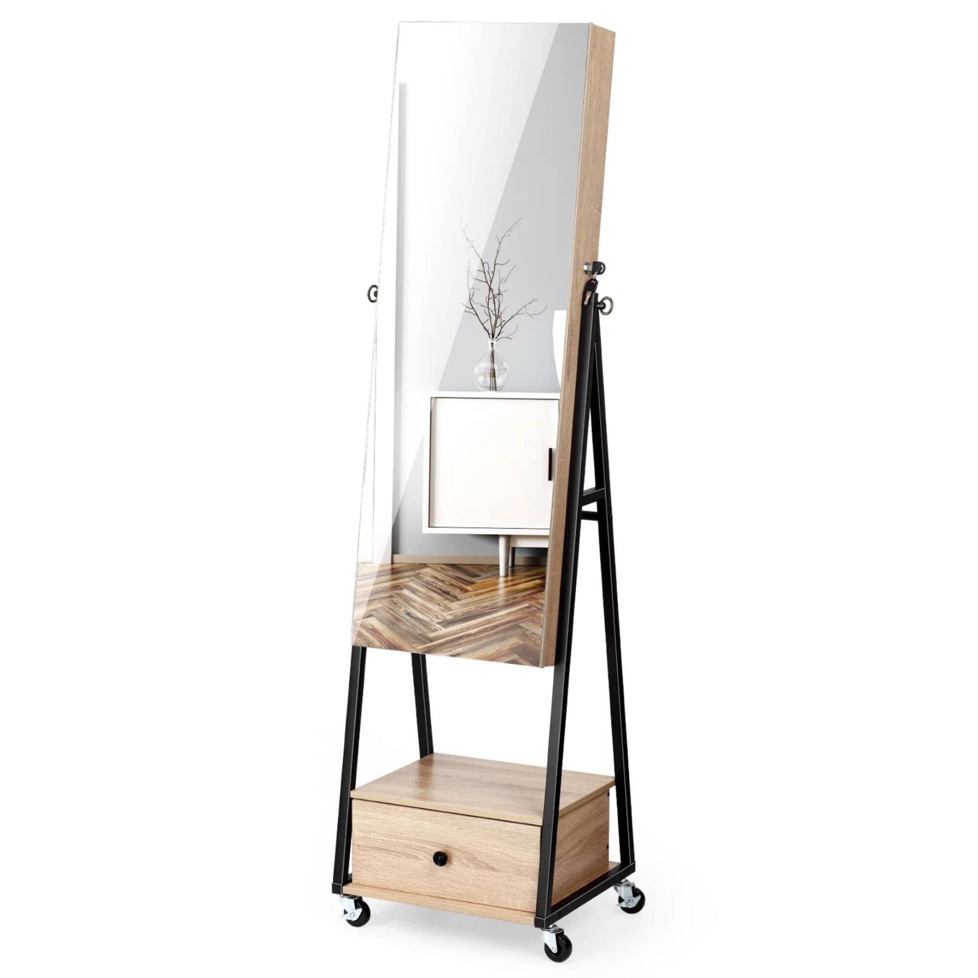 NEX™ 5ft. Yellow Jewelry Armoire on Casters with Chest Drawer